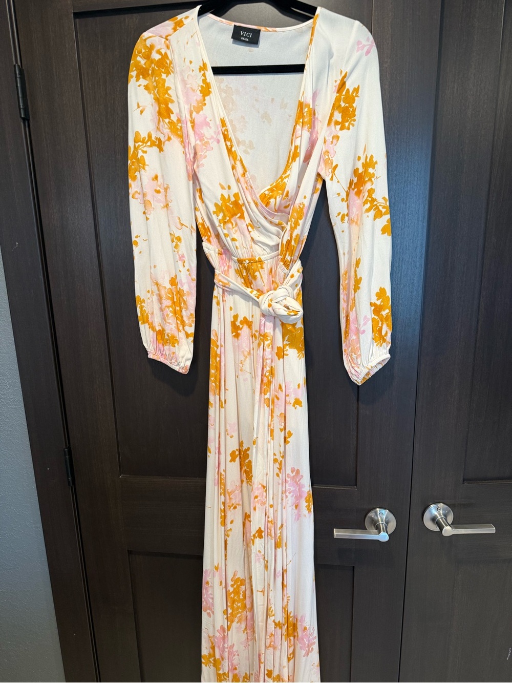 VICI Cream Maxi Dress with Yellow & Pink Floral Print
